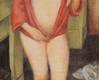 Large 1925 FREDERICK BUCHHOLZ Post - Impressionist Nude Woman Portrait Painting NR 4
