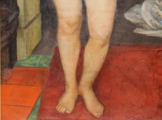 Large 1925 FREDERICK BUCHHOLZ Post - Impressionist Nude Woman Portrait Painting NR 5