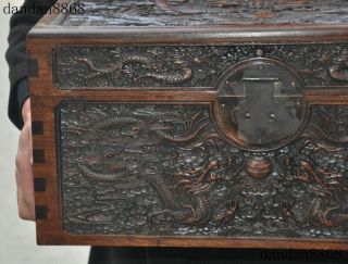old Chinese dynasty huanghuali wood carving Dragon storage box container chest 2