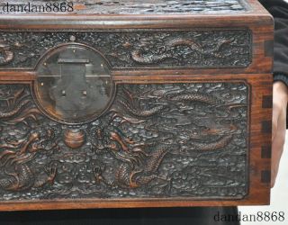 old Chinese dynasty huanghuali wood carving Dragon storage box container chest 3