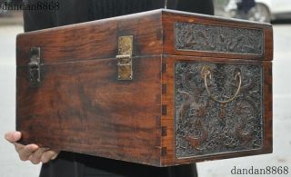 old Chinese dynasty huanghuali wood carving Dragon storage box container chest 6
