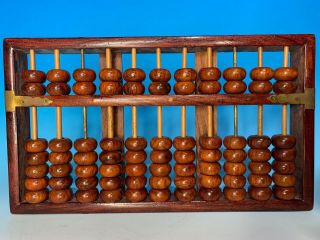 GREAT CHINESE CARVED HUANGHUALI WOOD ANTIQUE ABACUS LOTUS BRAND 2