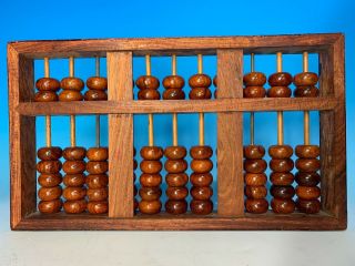 GREAT CHINESE CARVED HUANGHUALI WOOD ANTIQUE ABACUS LOTUS BRAND 6
