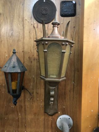 Vintage Single Spiked Copper Outdoor Lantern Sconce Entryway Gothic Revival