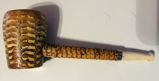 Vtg Irvin S Cobb H&B Toasted Broken In Corn Cob Pipe Wood Stem White Mouthpiece 3