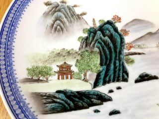 Vintage Chinese Porcelain Decorative Hand Painted Plate Landscape Scene Red Mark 3