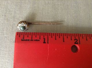Antique Victorian 14K Gold Cat ' s Eye Stick Pin Encircled w/ 8 Old Mine Diamonds 3
