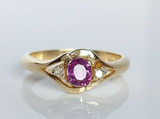 Antique 18k 18ct Yellow Gold Ruby & Diamond Engagement Ring Uk N 3.  5g