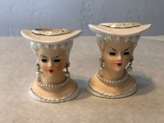 Vintage Head Vase 3 1/4 " Lady W/pearl Necklace And Earrings