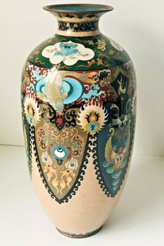 Large Japanese Meiji Cloisonne Vase With Koi Karp Fish Pot