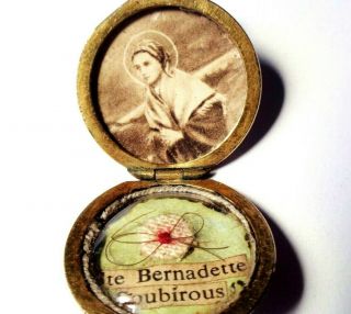 Antique Locket Pendant Reliquary With Hair Relic To Saint Bernadette Soubirous