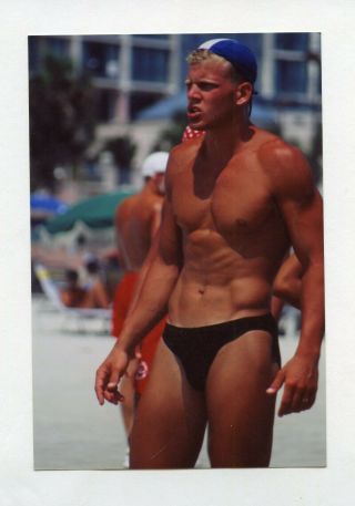 4 Vintage Photo Speedo Swimsuit Boys Muscle Men Lifeguard Beach Snapshot Gay