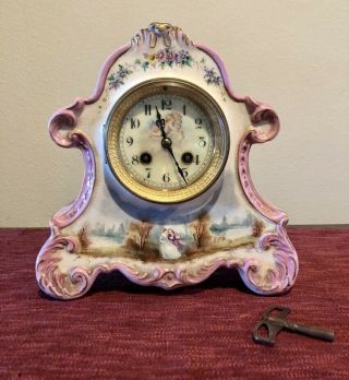 Antique French Porcelain Mantle Clock - Vincent & Cie - Medaille D 