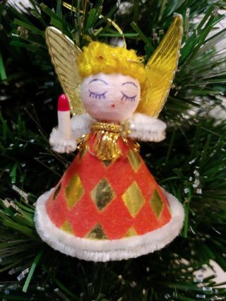 Vintage Set 4 Spun Cotton Chenille Pipe Cleaner Christmas Angel Ornaments Japan 2