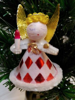 Vintage Set 4 Spun Cotton Chenille Pipe Cleaner Christmas Angel Ornaments Japan 3