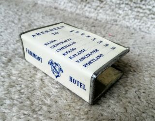 Vintage Tobacco Match Box Advertising Holder Tin Fairmont Hotel