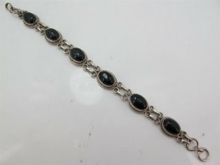 Vintage 925 Sterling Silver & Black Onyx Bracelet 8 " Long 12mm Wide