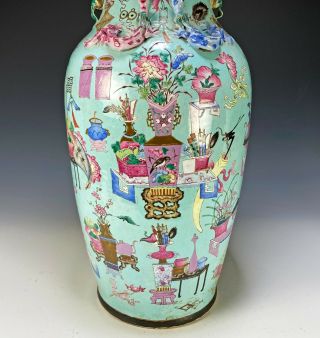 Large Antique Chinese Hand Painted Porcelain Vase with Turquoise Ground 4