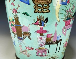 Large Antique Chinese Hand Painted Porcelain Vase with Turquoise Ground 5