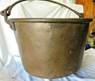 Antique Large 24 " Copper Cauldron Kettle W/wrought Iron Handle Dovetailed