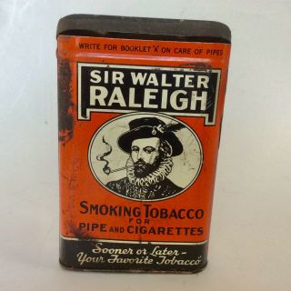 Vintage Sir Walter Raleigh Smoking Tobacco Tin Can Partial Stamp Still Attached