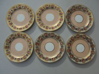 6 Antique Brown Westhead & Moore Snack Plates Hp Flowers Peach Much Gold 7 "