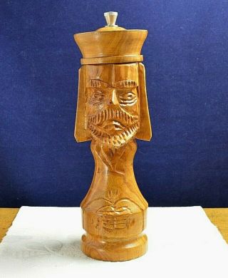 Vintage Hand Carved Wooden Pepper Salt Mill Grinder Figural 7.  5” Don Quixote