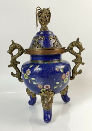 Antique Chinese Cloisonne Censer/incense Burner Late Qing/early Republic 9.  5”h