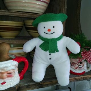 Eden Vintage Raymond Briggs Snowman Plush 10 " Christmas Soft Stuffed Green Hat