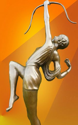 Art Deco Bronze Diana Hunter Statue Signed Figure Hot Cast Female Sculpture