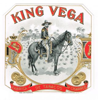 Cigar Box Label Vintage Outer Chromolithography C1910 King Vega Horse Vaquero
