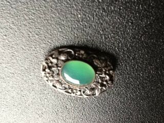 Vintage Sterling Silver Brooch With Green Stone