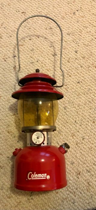 Vintage Red Coleman 200a Lantern W/ Box Yellow Glass 1963