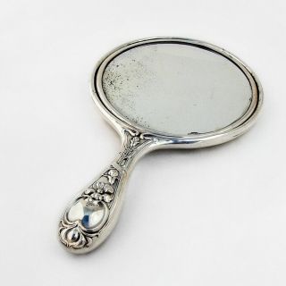 Art Nouveau Floral Female Profile Hand Mirror Sterling Silver