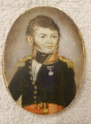 Antique Miniature Portrait Of An Officer Circa 1810 Unframed