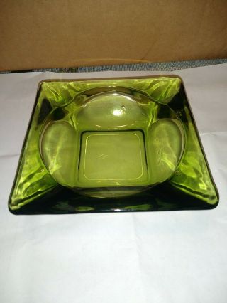Vintage Green Glass Square Ashtray 4 5/8 "