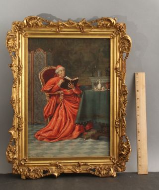 Antique 19thc De Sanctis Italian Cardinal Interior Watercolor Painting,  Nr
