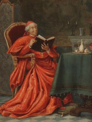 Antique 19thC De Sanctis Italian Cardinal Interior Watercolor Painting,  NR 3