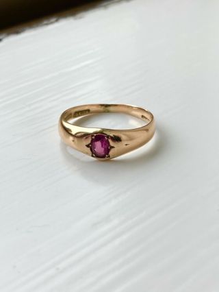 Antique Victorian Gypsy Band Gold Ring With Ruby