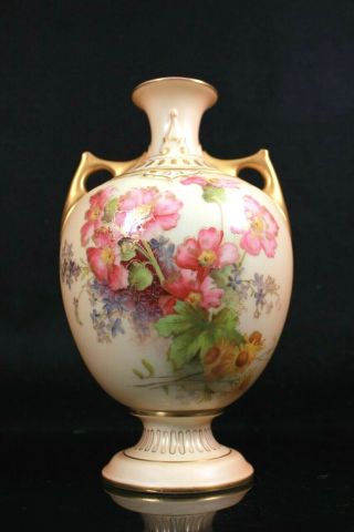Antique Royal Worcester Vase Hand Painted Vibrant Flowers Groups Circa 1885
