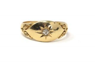A Heavy Antique Edwardian C1905 18ct Yellow Gold Diamond Single Stone Ring