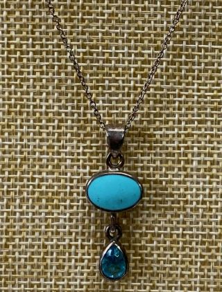 925 Sterling Silver Vintage Native American Turquoise Pendant Necklace 3g S29
