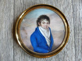 Fine Large Antique Early 19th Century Gentleman Miniature Portrait 1820 