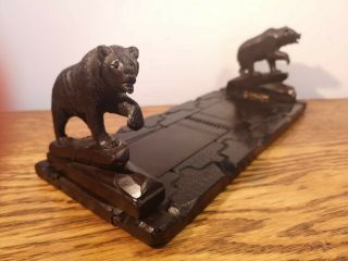 Fabulous Victorian " Black Forest " Book Slide With Carved Bear Ends C.  1890