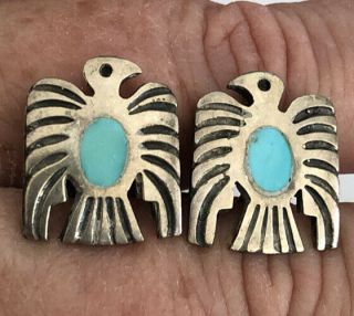 Vintage Sterling Silver Turquoise Peyote Bird Native American Sw.  Cufflinks