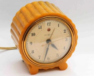 Antique Butterscotch Catalin Art Deco G.  E Clock W/ Alarm - &