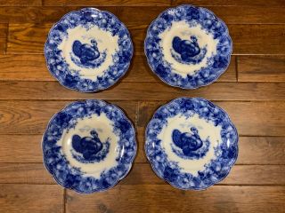 4 Antique Wedgwood Flow Blue Clytie Turkey Plate Scallop Royal Semi Porcelain