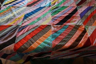 Vintage Handmade Patchwork Quilt Blanket Multi - Color Fabric Strip Pattern