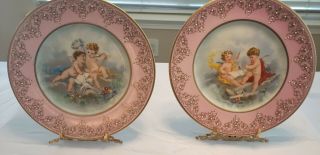 Antique Royal Vienna Porcelain Cabinet Plates " Cherubs " Signed Set Of 2
