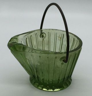 Vtg Green Glass Coal Bucket Ash Tray Bail Handle Ccc Continental Can Company